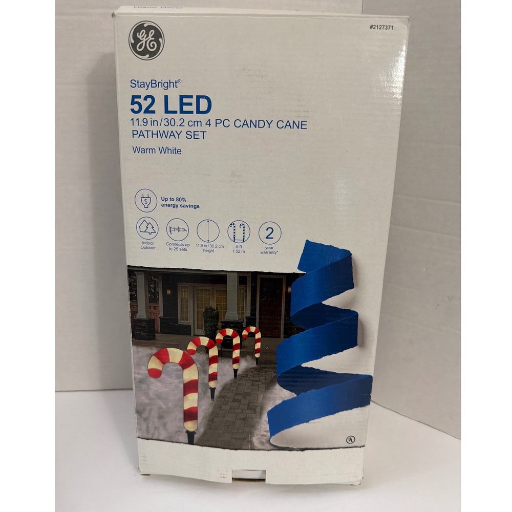 GE StayBright 4-Marker White LED Candy Cane Christmas Pathway Markers